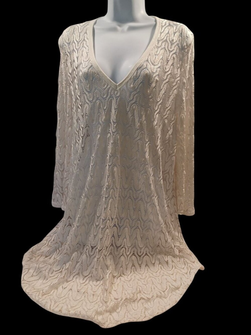 Elif Swim Cover Up Tunic Jordan Taylor Sheer Lace V Neck Top Beige Tan Women L